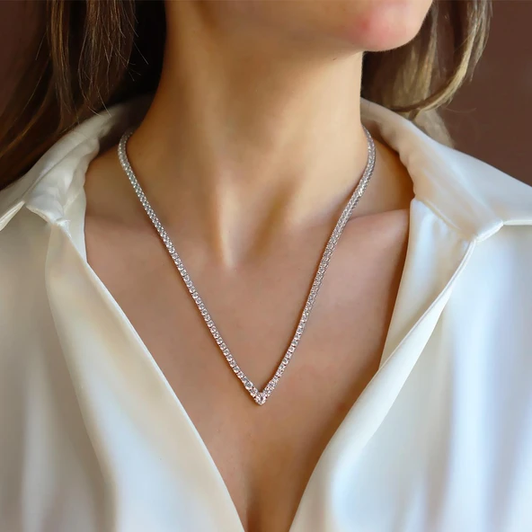 V Su Yolu 3mm Gümüş Kolye ürün görseli