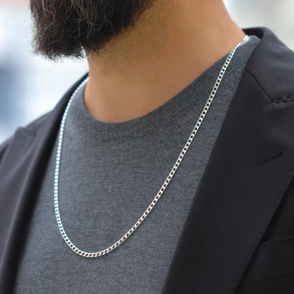 Kare Gurmet 3mm 65cm Gümüş Zincir - Resim 2