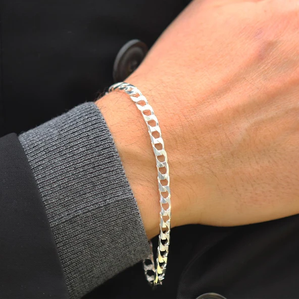 Kare Gurmet Modeli 5mm Gümüş Erkek Bileklik - Resim 2