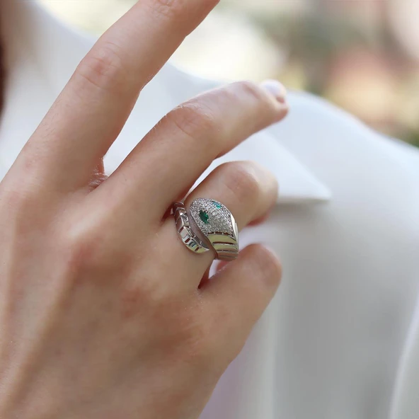 Serpent Modeli Ayarlanabilir Gümüş Yüzük - Resim 5