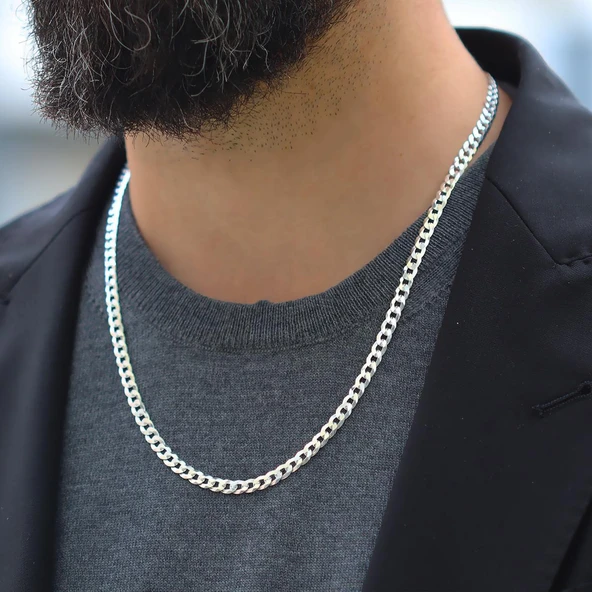 Yassı Gurmet Modeli 5mm 55cm Gümüş Zincir - Resim 3