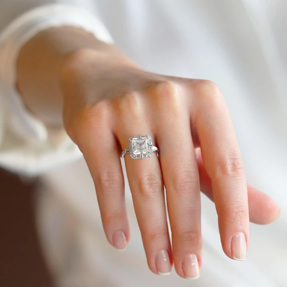 Sky Diamond Squre 2,50ct Gümüş Yüzük - Resim 2