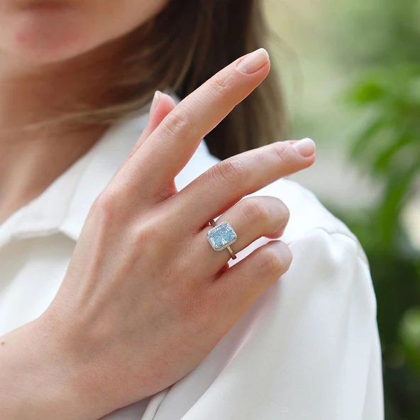 Baget Aquamarine Icecut Taşlı Gümüş Yüzük ürün görseli 1