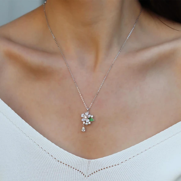 Menekşe Çiçeği Taşlı Gümüş Kolye - Resim 5