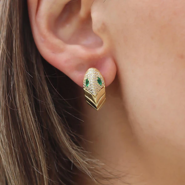 Serpent Modeli Taşlı Gümüş Küpe - Resim 2