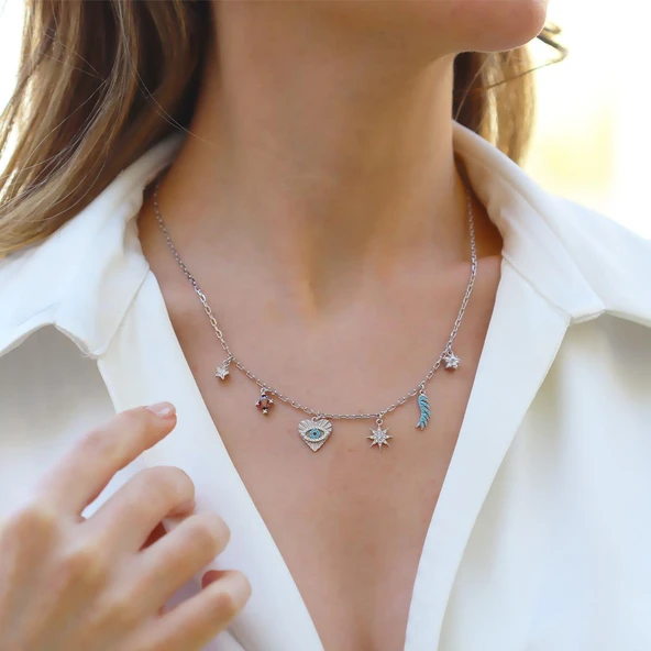 Apm Renkli Taşlı Gümüş Şans Kolyesi ürün görseli 1