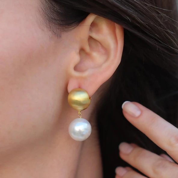 Barok İncili Gold Gümüş Küpe - Resim 3