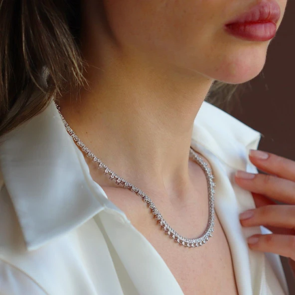 Zirkon Taşlı Su Yolu Gümüş Kolye - Resim 2