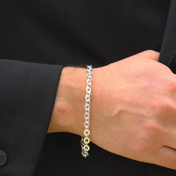 Yuvarlak Forsa 6mm Gümüş Erkek Bileklik - Resim 3