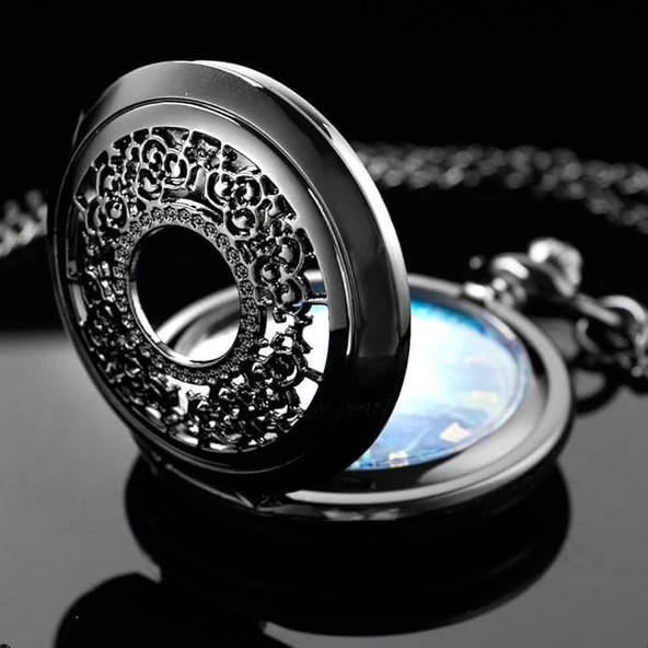 Valkyrie Vincent Van Gogh "Yıldızlı Gece" Temalı Antik Oyma Detaylı Sanatsal Köstekli Cep Saati Kolye - 6