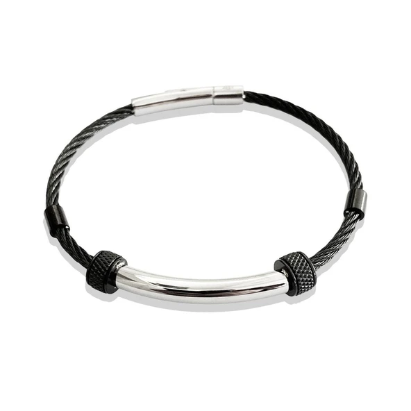 ARS193 Erkek Deri Çelik Bileklik - Resim 2