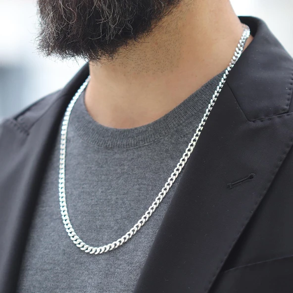 Elips Gurmet 5mm 60cm Gümüş Erkek Zincir - Resim 3