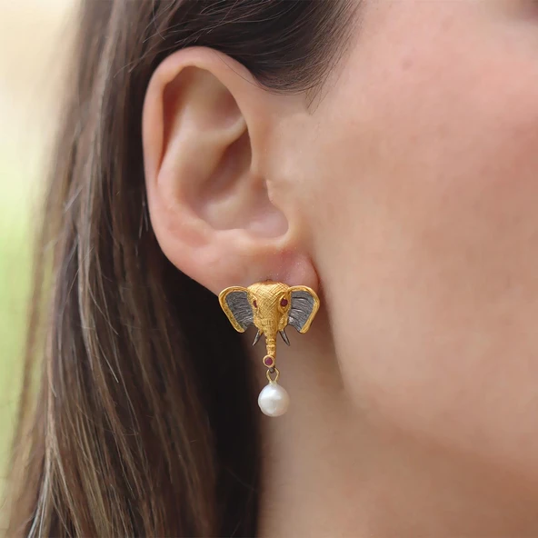 Fil İncili Gümüş Trend Küpe - Resim 5