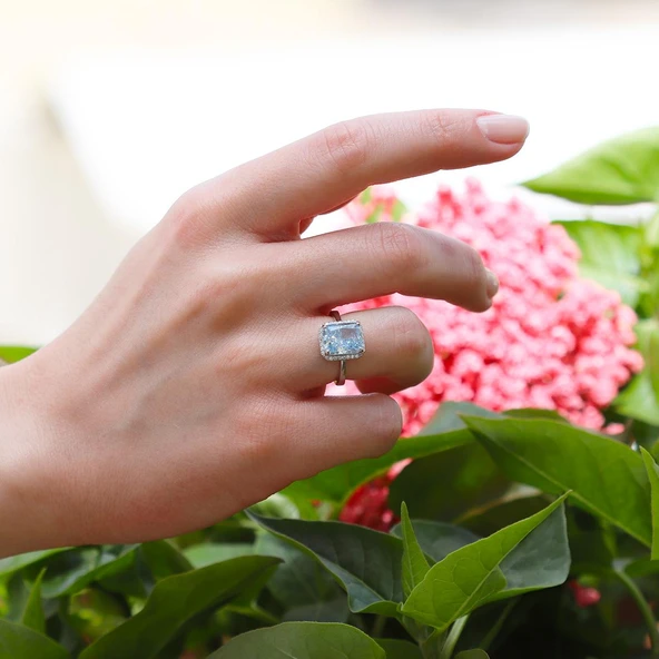 Baget Aquamarine Icecut Taşlı Gümüş Yüzük - Resim 3