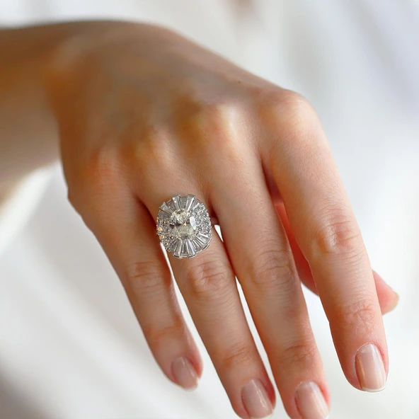 Sky Diamond Baget Oval Kesimli Gümüş Yüzük - Resim 2