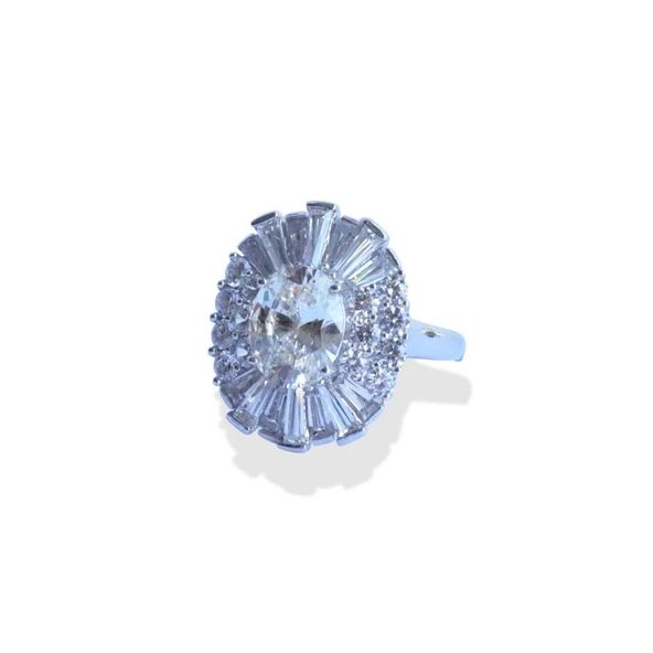 Sky Diamond Baget Oval Kesimli Gümüş Yüzük - Resim 5