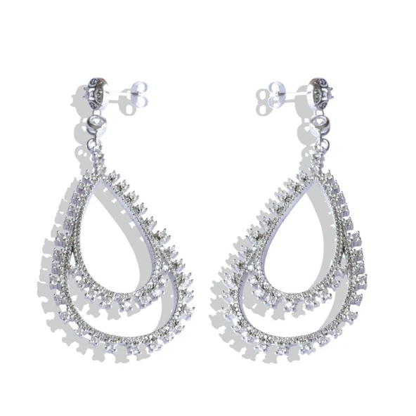 Damla Taşlı Işıltılı Gümüş Küpe - Resim 4