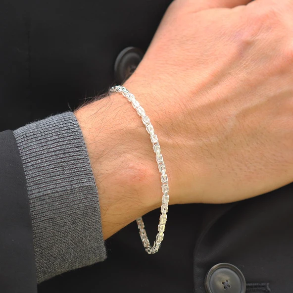 Kral Modeli 3mm Gümüş Erkek Bileklik ürün görseli 1