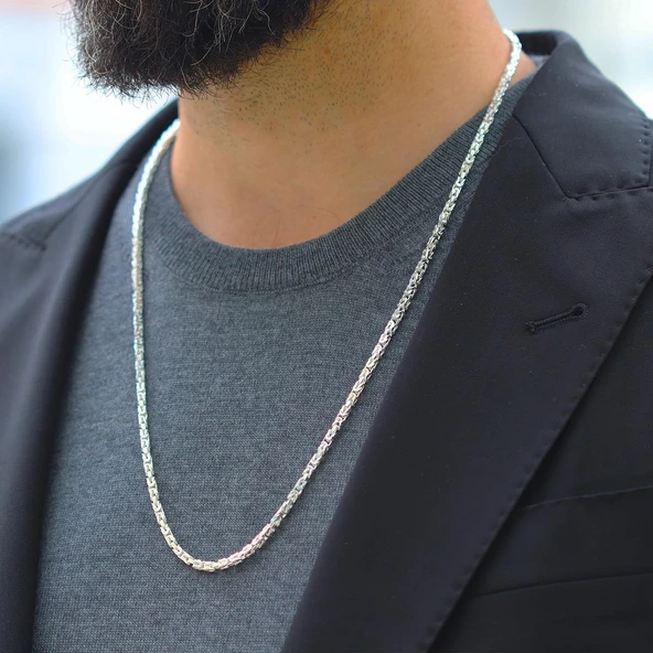 Kral Modeli 3mm 65cm Gümüş Zincir - Resim 3