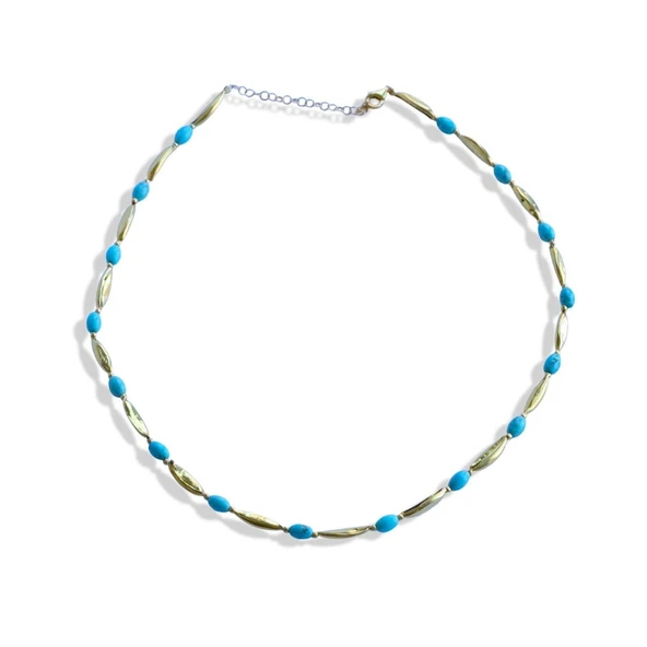 Turkuaz Taşlı Alaçatı Doğaltaş Gümüş Kolye - Resim 5