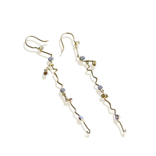 Renkli Taşlı Trend Gold Gümüş Küpe - Resim 4