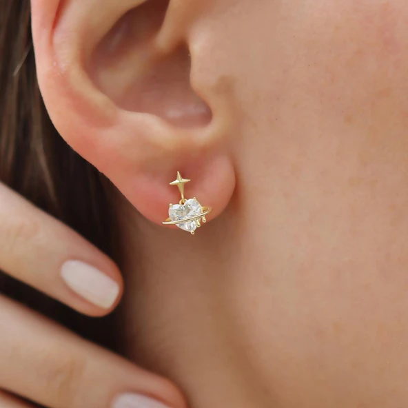 Kalp Mini Zirkon Taşlı Gümüş Küpe - Resim 2