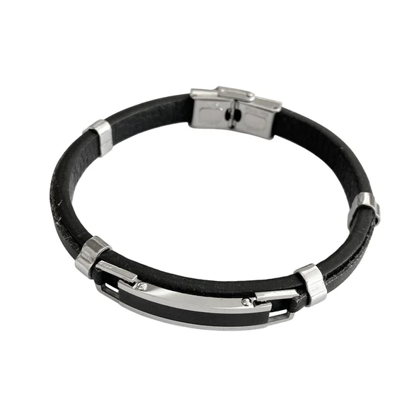 ARS196 Erkek Deri Çelik Bileklik - Resim 2