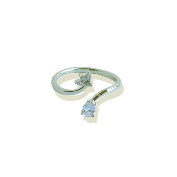 Damla Çiçek Taşlı Gold Gümüş Yüzük - Resim 5