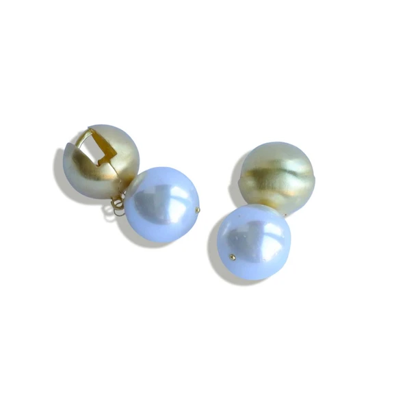 Barok İncili Gold Gümüş Küpe - Resim 4