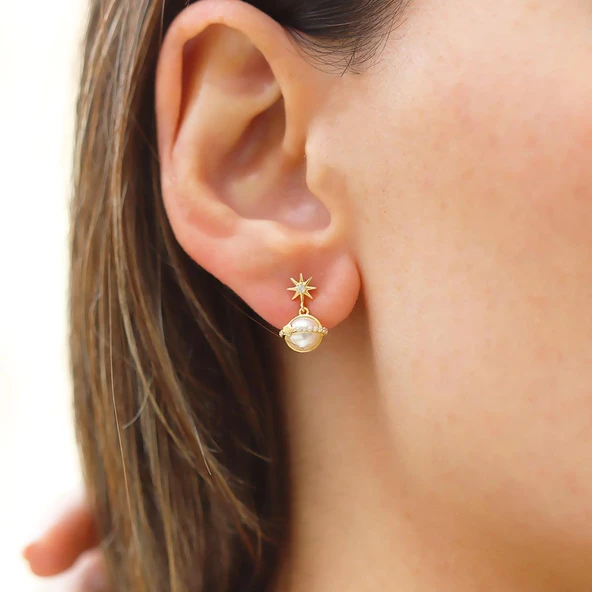 Mini İncili Kutup Yıldızı Gümüş Küpe ürün görseli 1