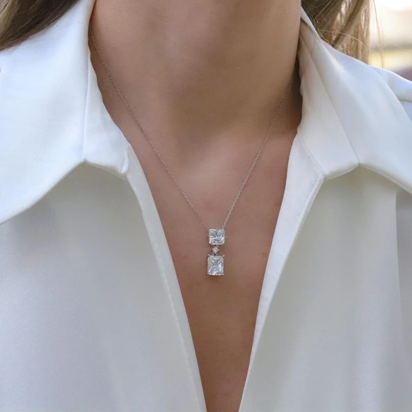 Prenses Kesim Zirkon Taşlı Gümüş Set - Resim 2