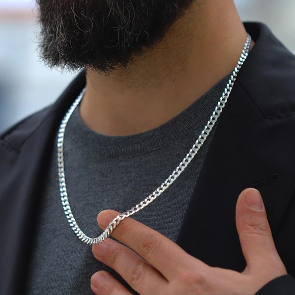 Elips Gurmet 5mm 60cm Gümüş Erkek Zincir - Resim 4