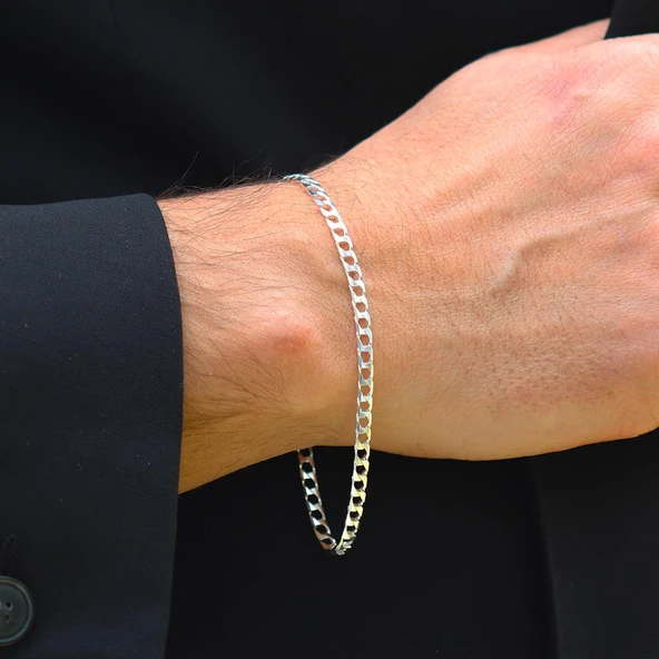 Kare Gurmet 3mm Gümüş Erkek Bileklik ürün görseli 1