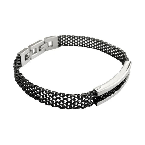 ARS162 Erkek Deri Çelik Bileklik - Resim 2