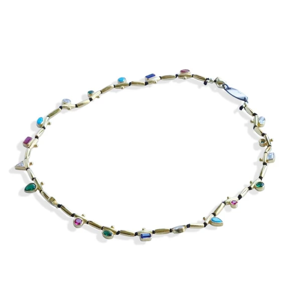 Mozaik Doğaltaşlı Gold Gümüş Kolye - Resim 4