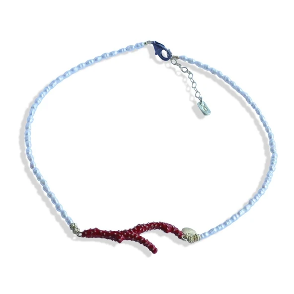 Mercan İncili Gold Doğaltaşlı Gümüş Kolye - Resim 5