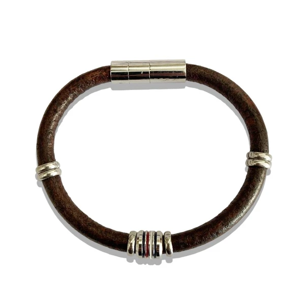 ARS186 Erkek Deri Çelik Bileklik - Resim 2