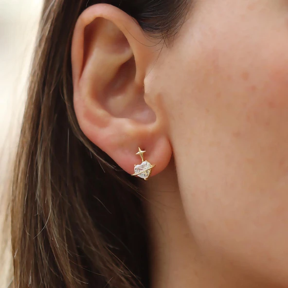 Kalp Mini Zirkon Taşlı Gümüş Küpe ürün görseli 1