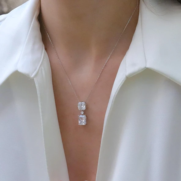 Prenses Kesim Zirkon Taşlı Gümüş Set - Resim 3