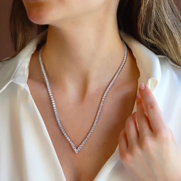 V Su Yolu 3mm Gümüş Kolye - Resim 2