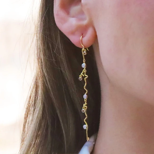 Renkli Taşlı Trend Gold Gümüş Küpe ürün görseli 1