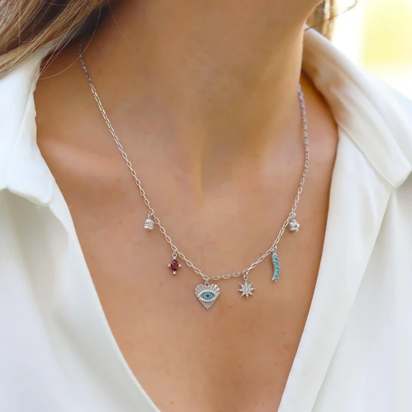 Apm Renkli Taşlı Gümüş Şans Kolyesi - Resim 3