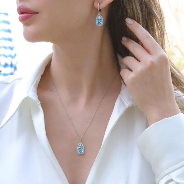 Aquamarin Taşlı Gümüş Set ürün görseli 1