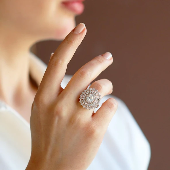 Oval Mekik Taşlı Sky Diamond  Gümüş Yüzük - Resim 2