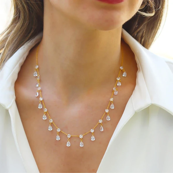 Kristal Damla Taşlı Trend Gümüş Kolye ürün görseli 1