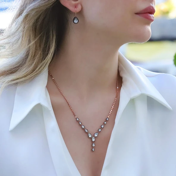 Damla Elmas Montür Modeli Rose Gold Gümüş Set ürün görseli 1