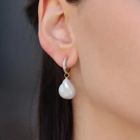 Barok İnci Gold Gümüş Küpe ürün görseli 1