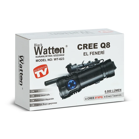 CREE Q8- XPG 8+1 LED  ŞARJLI EL FENERİ WATTON WT-623 - Resim 3