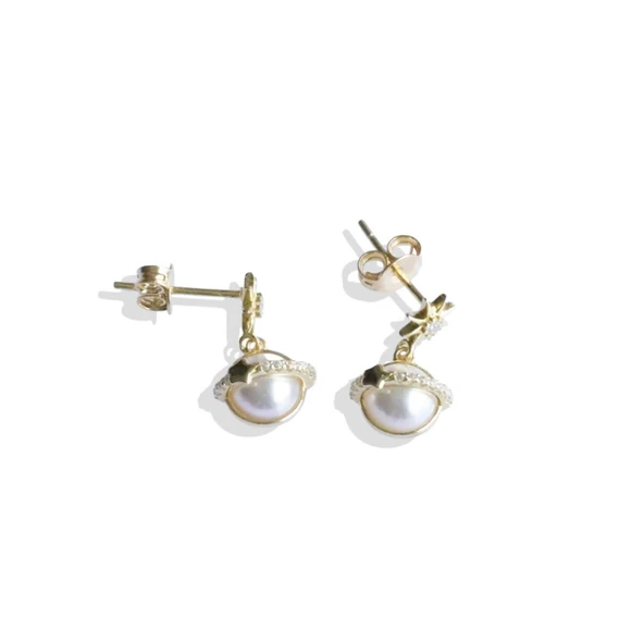 Mini İncili Kutup Yıldızı Gümüş Küpe - Resim 4