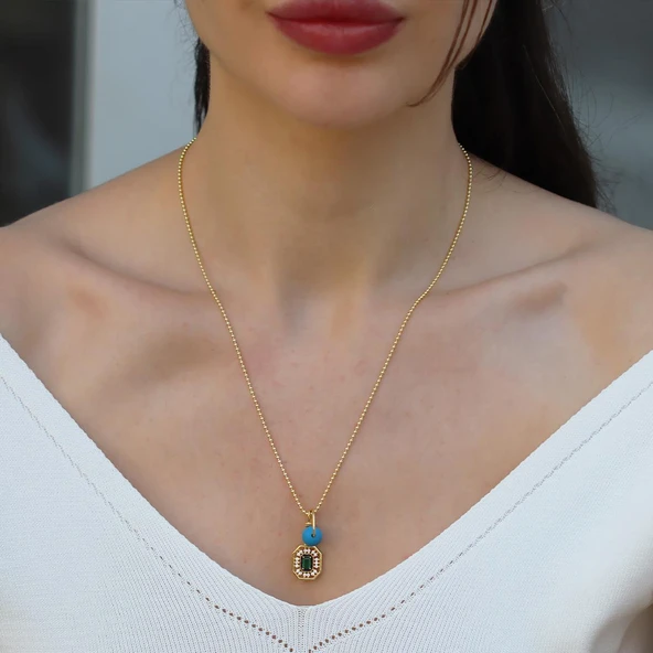 Yeşil Taşlı Seranay Gold Gümüş Kolye - Resim 2